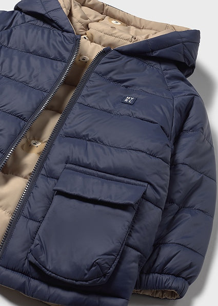 Mayoral Boys Reversible Navy & Beige Hooded Coat