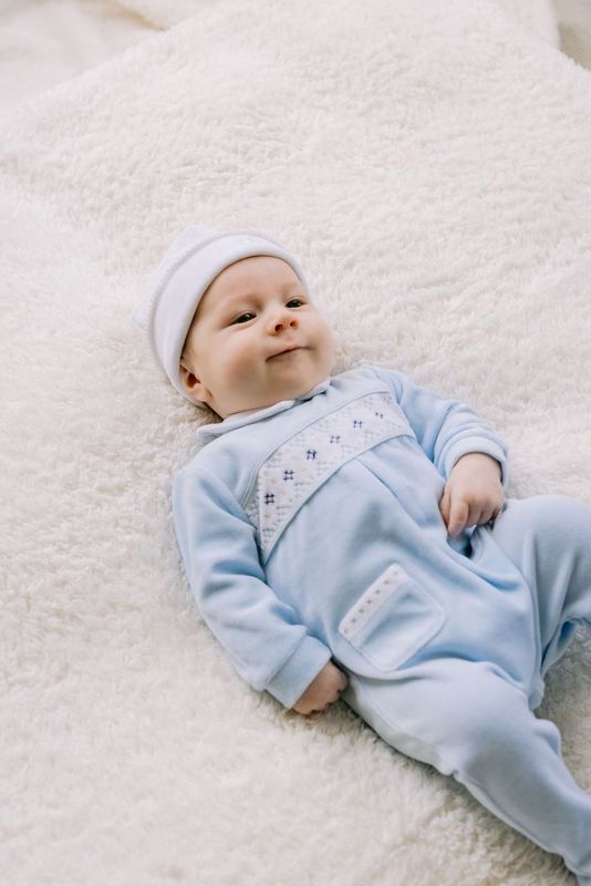 Emile et Rose Hector Blue Velour Baby Boy Babygrow