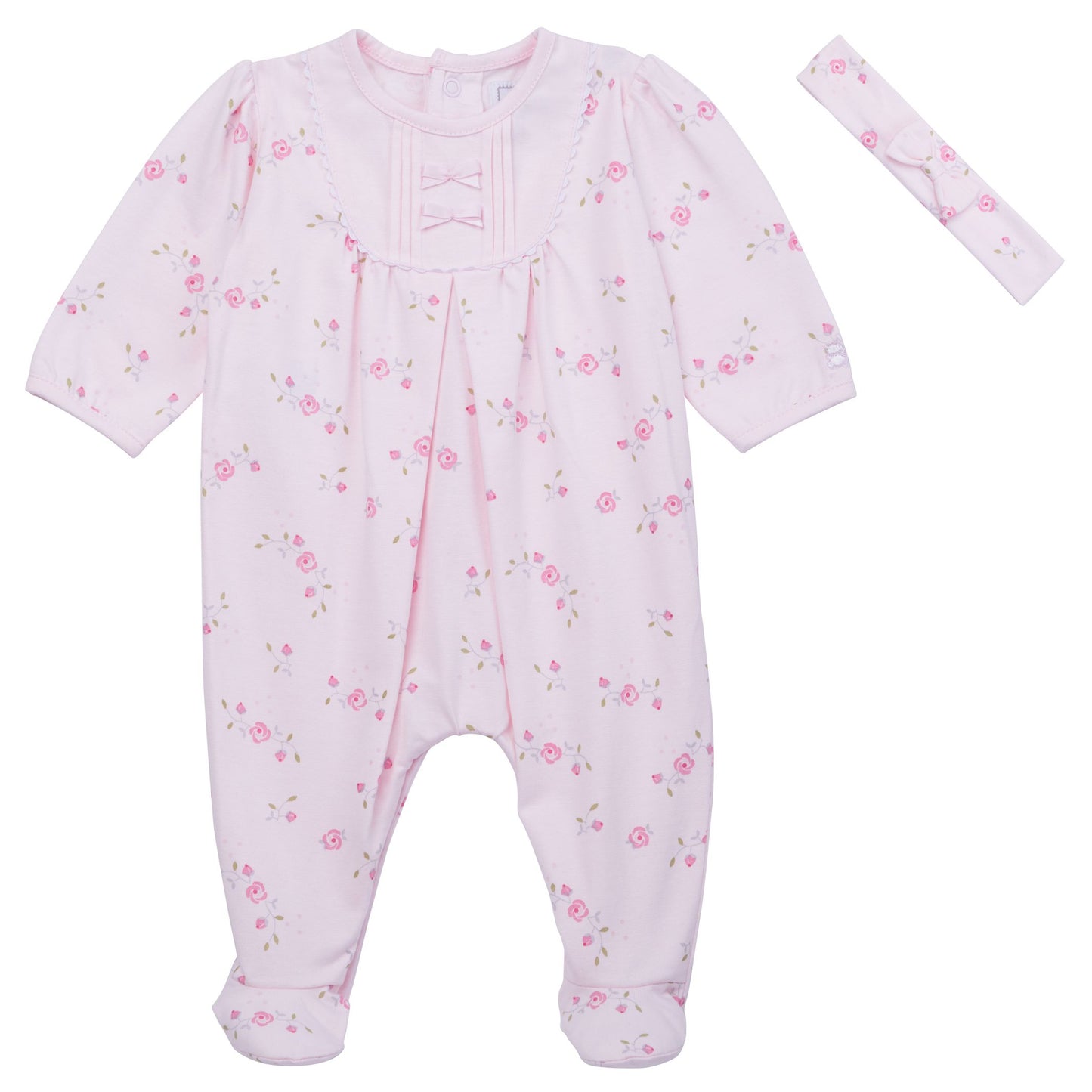 Emile et Rose Hyacinth Baby Girl Pink Floral Babygrow & Headband Set