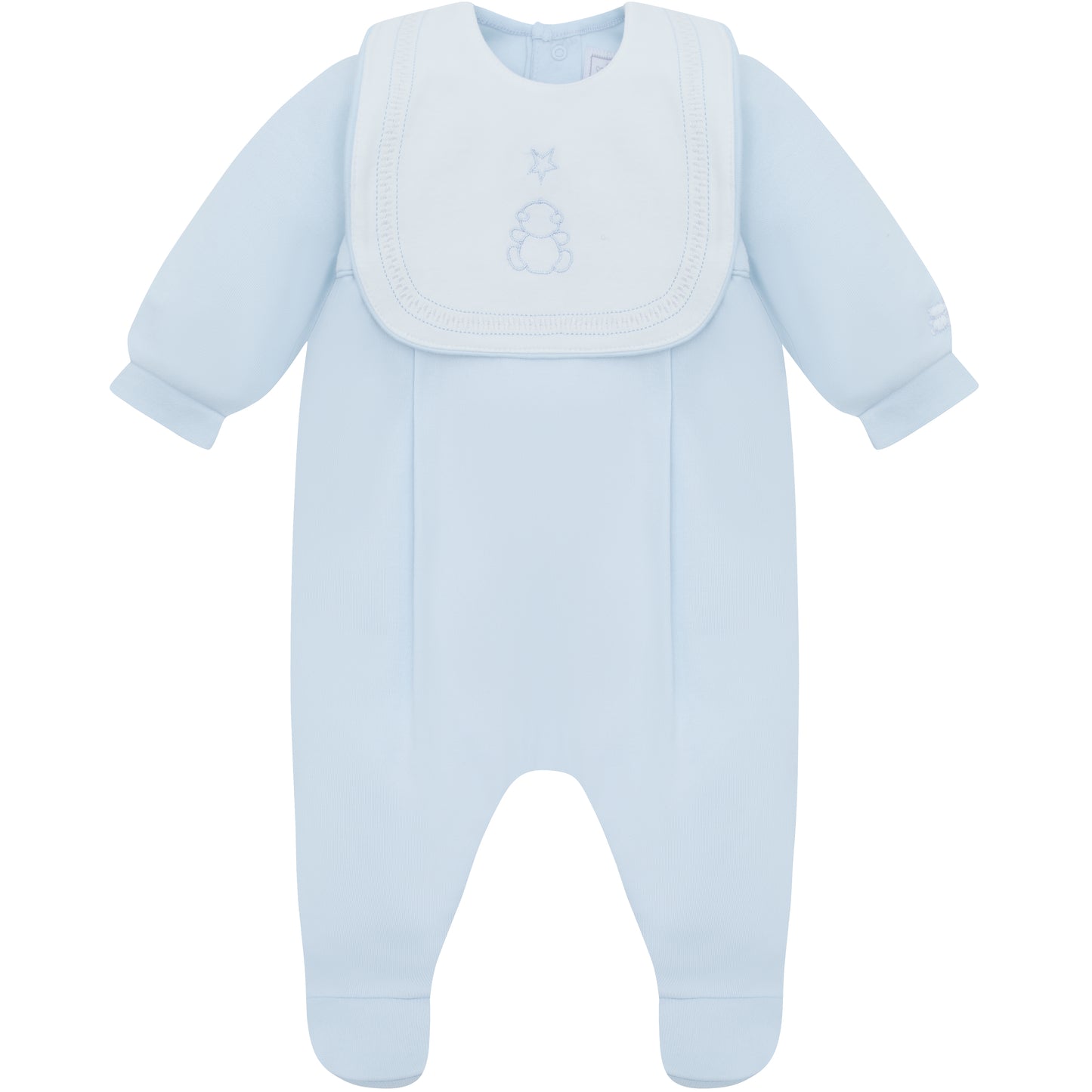Emile et Rose Leonard Baby Boy Blue Cotton Babygrow with Detachable Bib