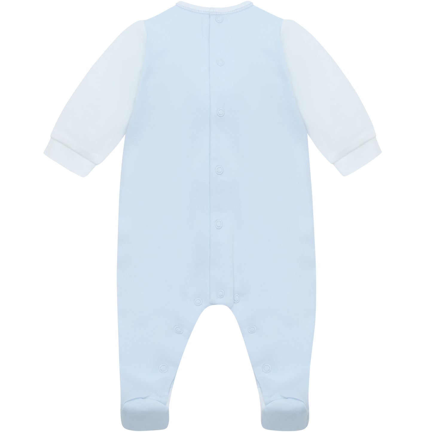 Emile et Rose Luka Baby Boy Blue & White Cotton Babygrow with Train Embroidery