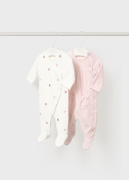 Mayoral Baby Girl Pink & Ivory Velour Babygrows (Pack of 2)