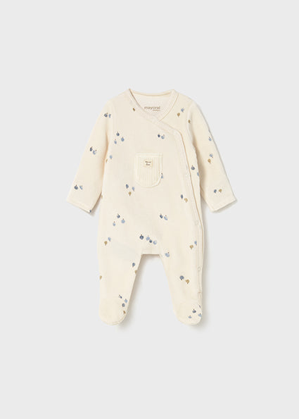 Mayoral Baby Boy Ivory & Blue Velour Babygrow
