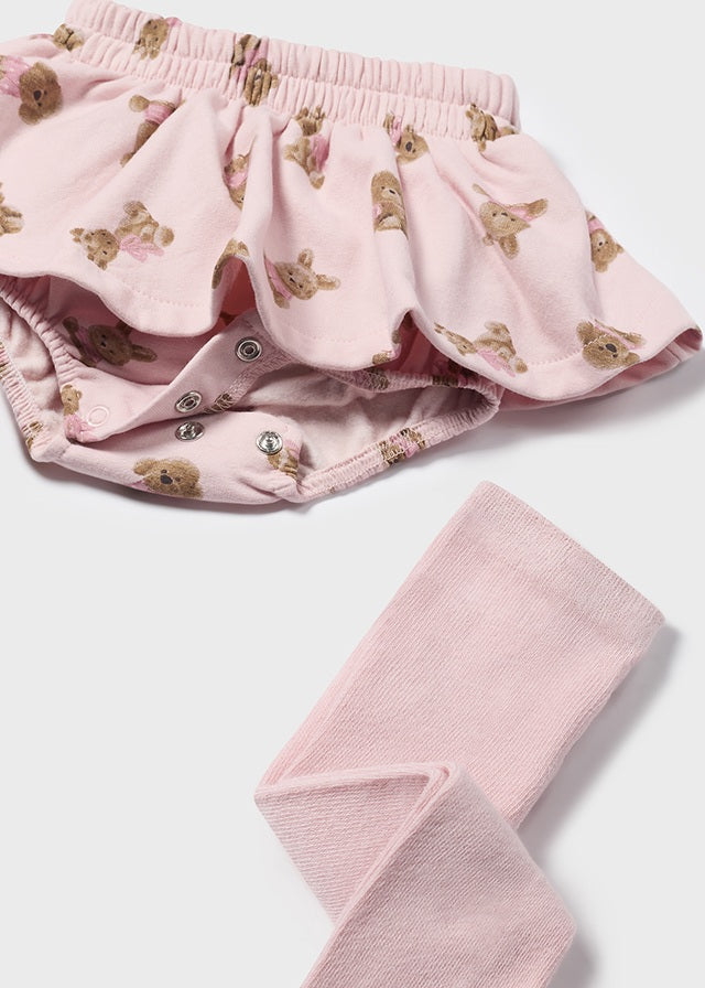 Mayoral Baby Girl Pink & Ivory Teddy Motif Outfit (3 Piece)