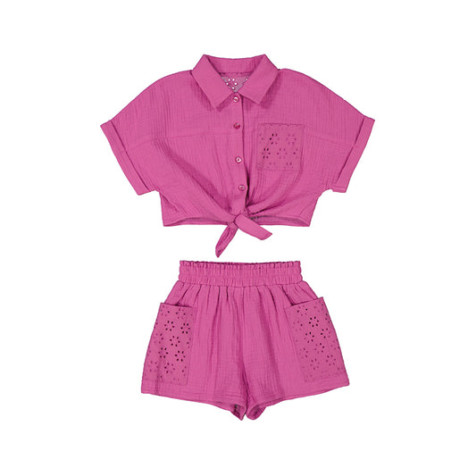 Mayoral Girls Pink Cotton Shorts Set
