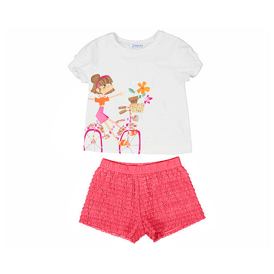 Mayoral Girls Pink & White Shorts Set