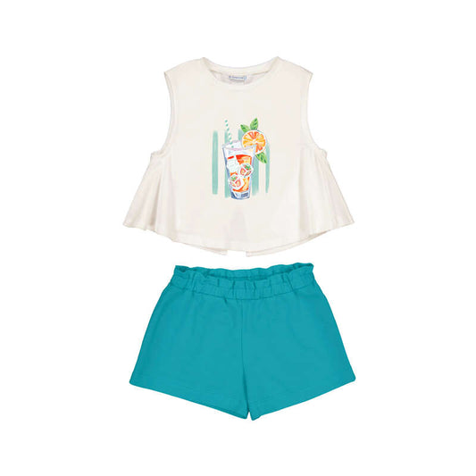 Mayoral Girls Turquoise & White Cotton Shorts Set