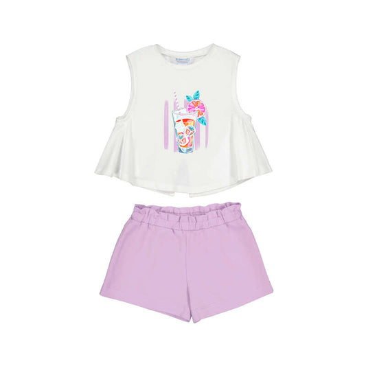 Mayoral Girls Purple & White Cotton Shorts Set
