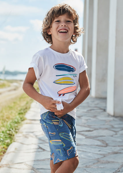 Mayoral Boys Blue & White Surboard Print Shorts Set