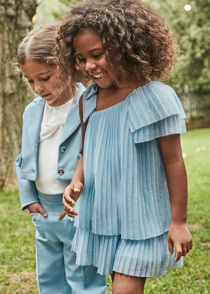 Mayoral Girls Blue Pleated Lurex Dress