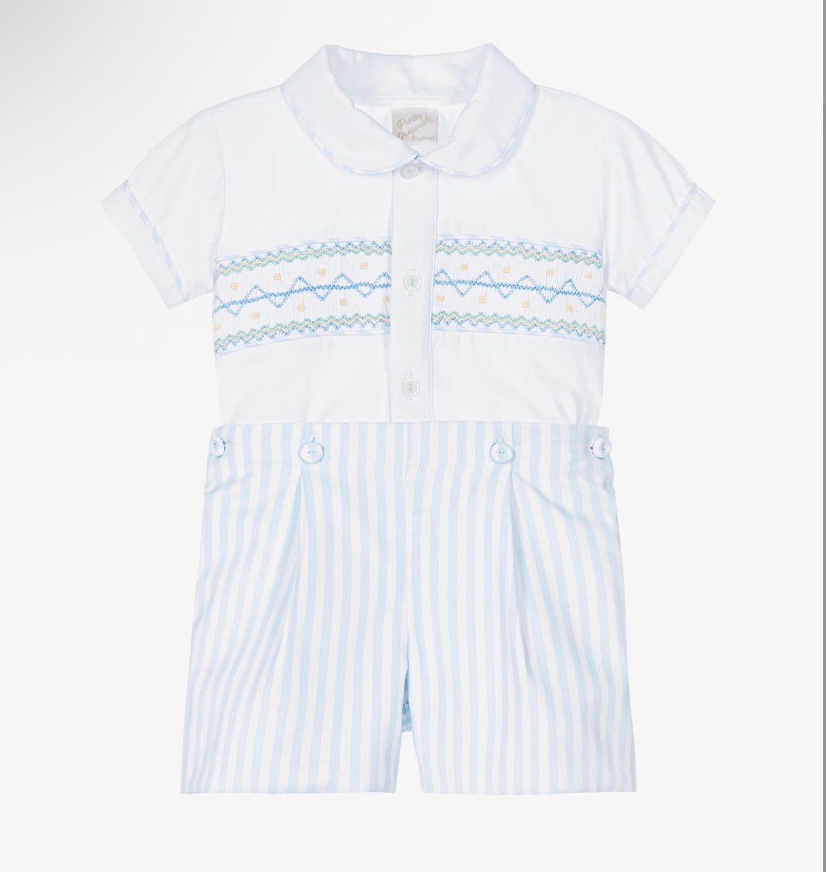 Pretty Originals Boys Blue & White Smocked Shorts Set