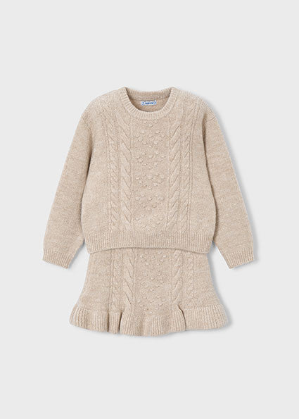 Mayoral Girls Beige Knitted Skirt Set