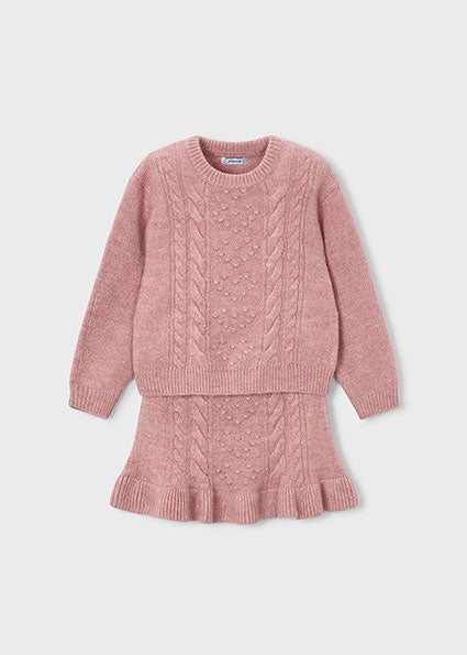 Mayoral Girls Pink Knitted Skirt Set