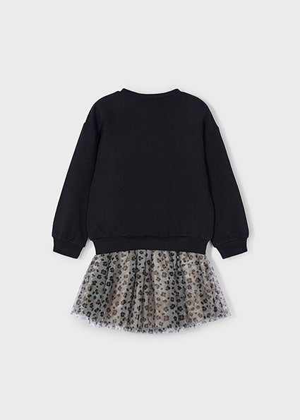 Mayoral Girls Black & Beige Leopard Print Tulle Skirt Set