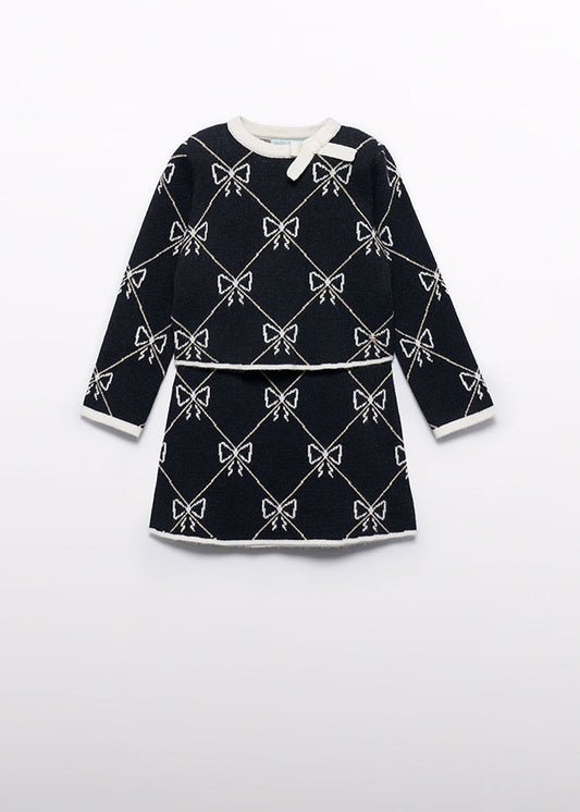 Abel & Lula Girls Black & Gold Bow Pattern Skirt Set