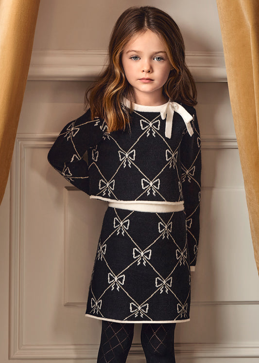 Abel & Lula Girls Black & Gold Bow Pattern Skirt Set