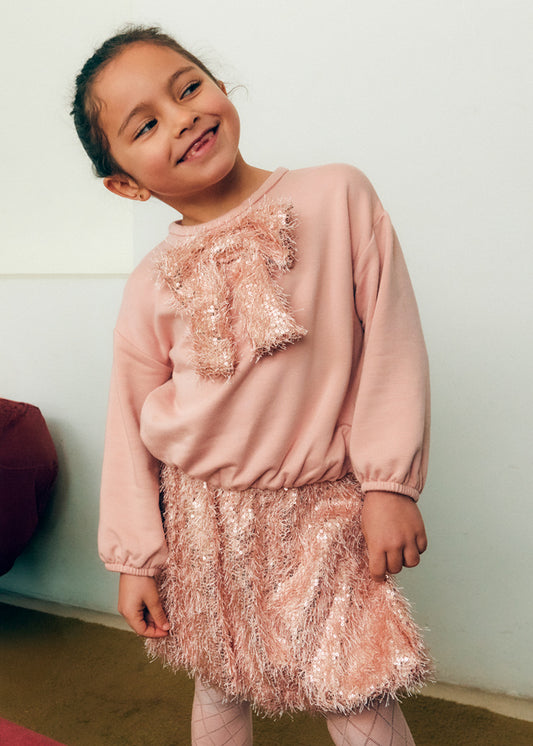 Abel & Lula Girls Pink Sequin Fringe Skirt Set