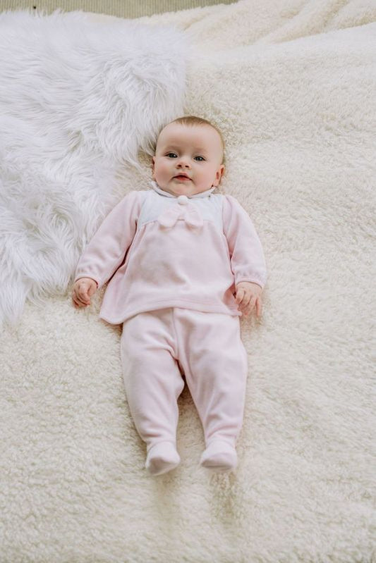 Emile et Rose Hazel Baby Girl Pink Velour 2 Piece