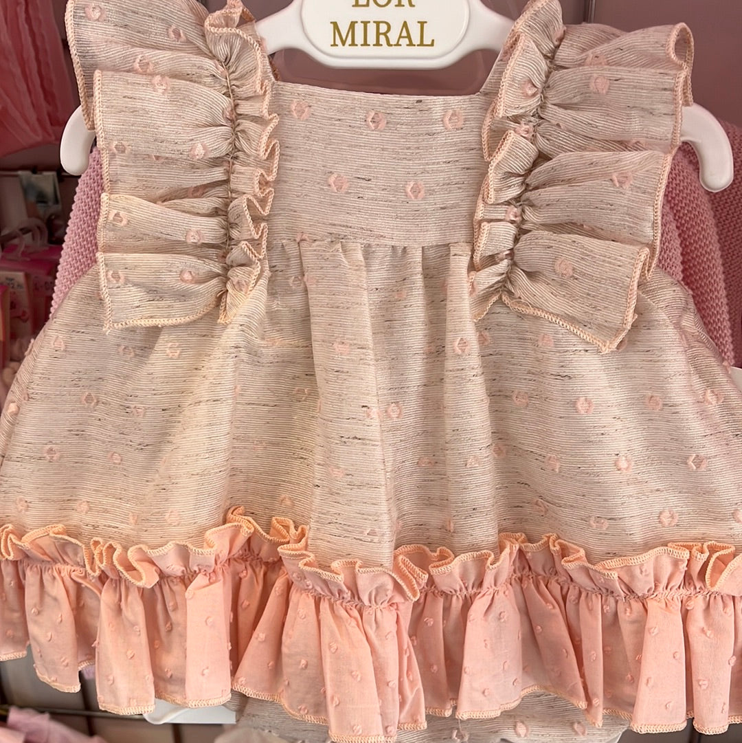 Lor Miral Girls Beige & Pink Dress