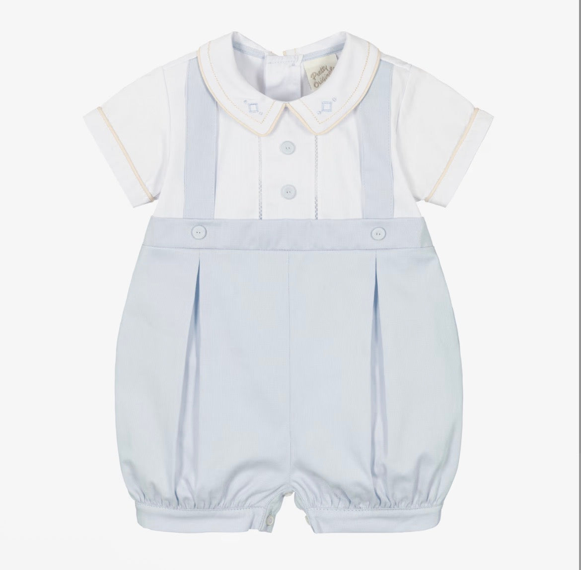 Pretty Originals Boys Blue & White Cotton Romper