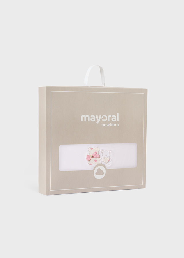 Mayoral Pink & Ivory Cotton Bear Baby Blanket