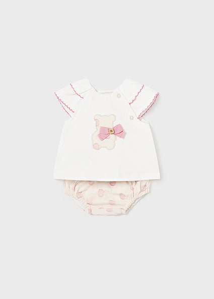 Mayoral Baby Girl Beige & Pink Spot 2 Piece