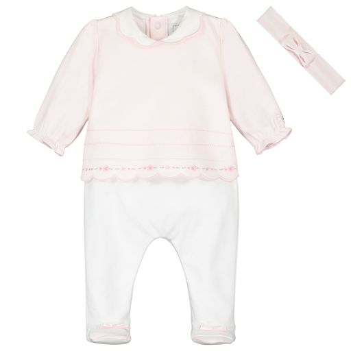 Emile et Rose Betty Baby Girl Pink & White Cotton Babygrow Set