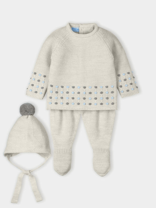Mac Ilusion Unisex Baby Beige & Blue 3 Piece Knit Set