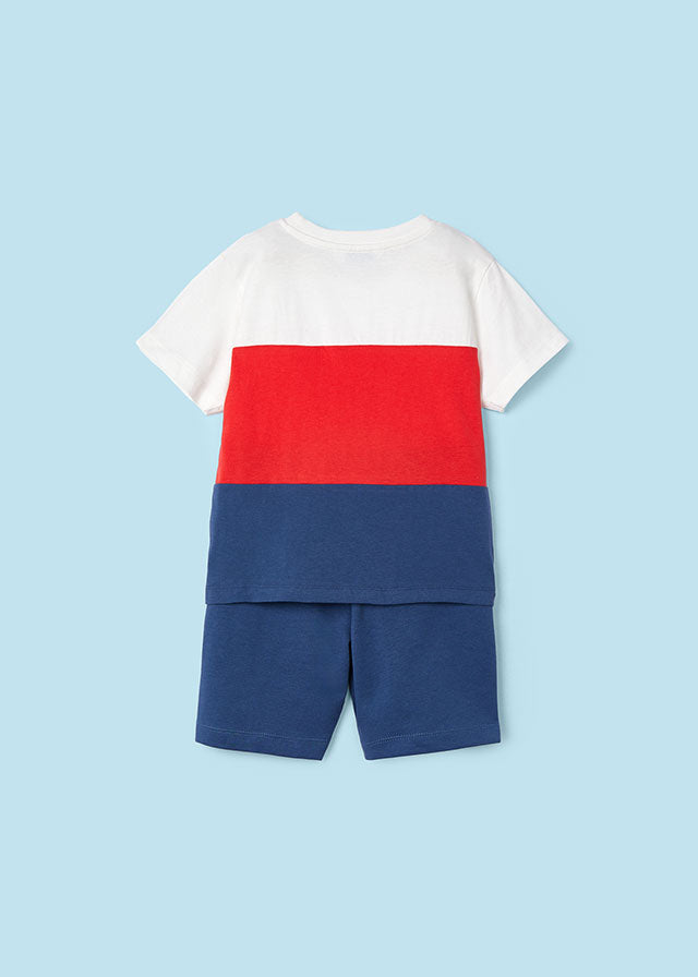 Mayoral Boys Blue & Red Cotton Shorts Set