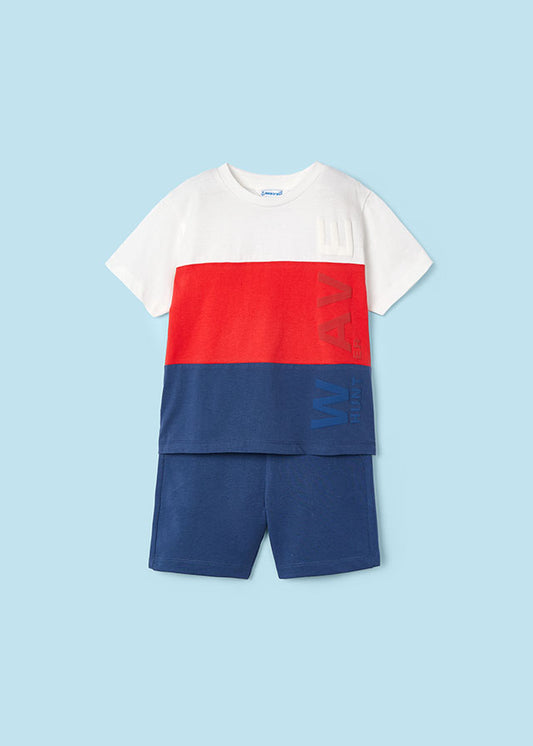 Mayoral Boys Blue & Red Cotton Shorts Set