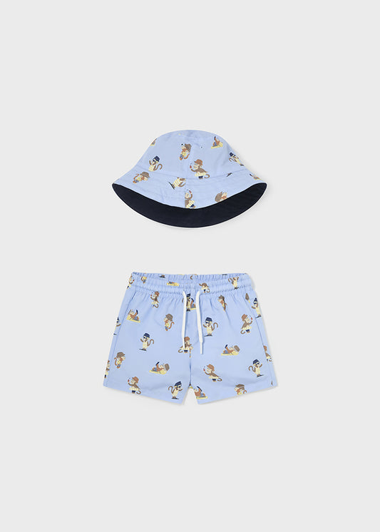 Mayoral Boys Blue Swimshorts & Hat Set