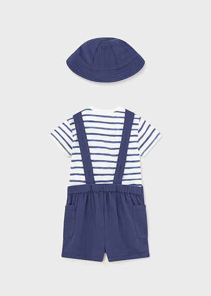 Mayoral Boys Navy & White Dungaree & Hat Set