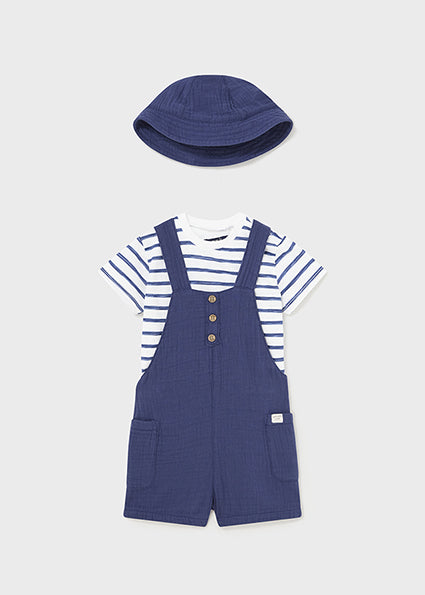 Mayoral Boys Navy & White Dungaree & Hat Set