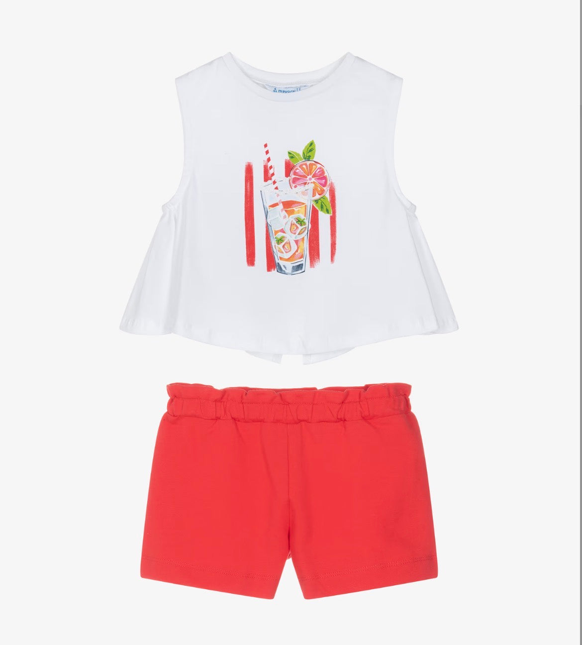 Mayoral Girls Red & White Cotton Shorts Set