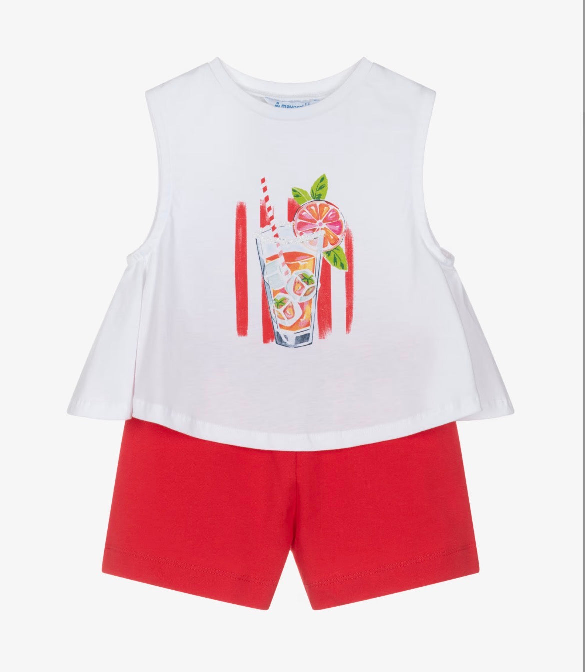Mayoral Girls Red & White Cotton Shorts Set