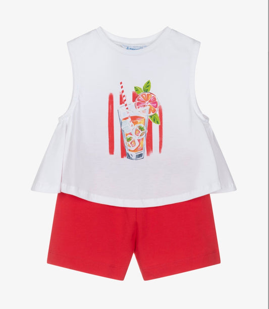 Mayoral Girls Red & White Cotton Shorts Set