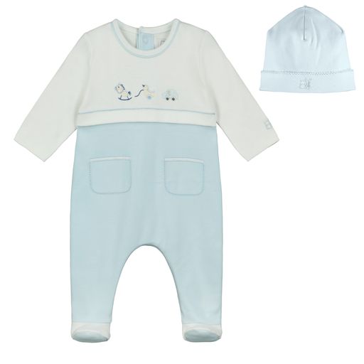 Emile et Rose Ezra Baby Boy Blue & White Babygrow & Hat Set
