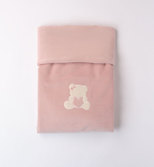 Minibanda Baby Girl Pink Velour Teddy Bear Motif Blanket