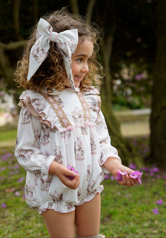 Babine Baby Girl Carousel Print Romper Set