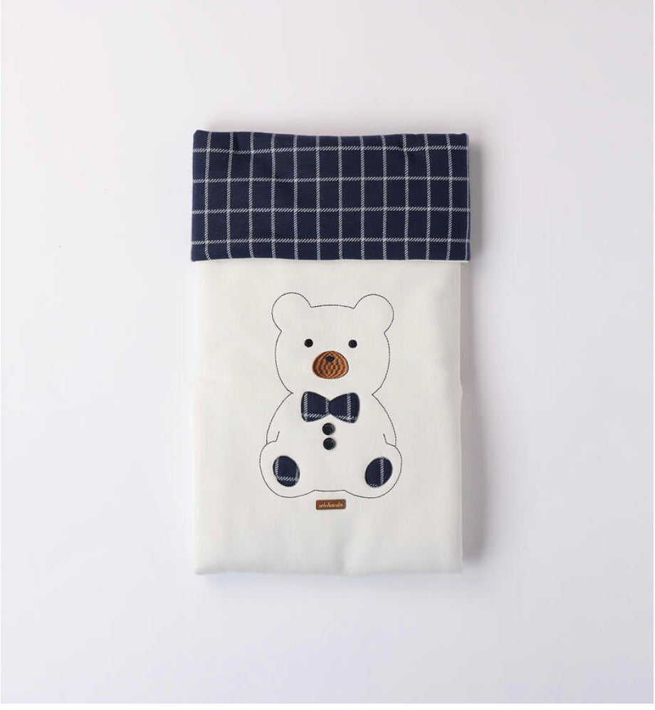 Minibanda Baby Boy Blue & Ivory Teddy Motif Outfit