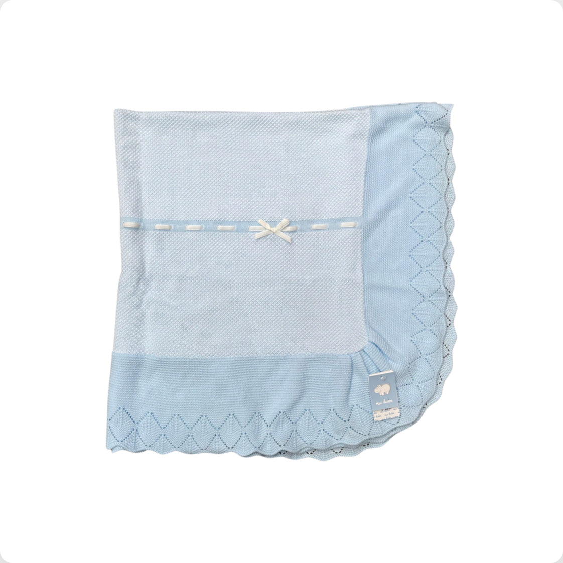 Mac Ilusion Blue Cotton Cream Bow Baby Blanket