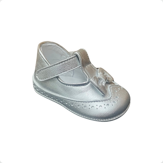 Pretty Originals Baby Girl Silver Leather Pram Shoes