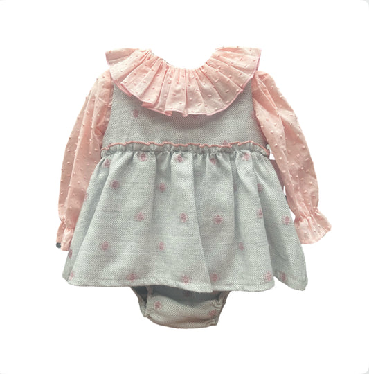 Lor Miral Baby Girl Pink & Grey Dress Set