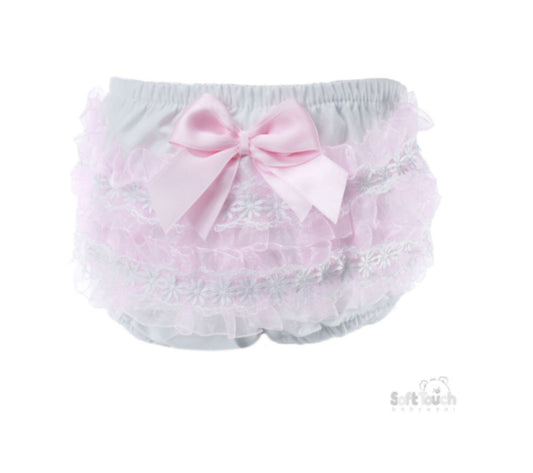 Baby Girl White & Pink Lace Frilly Knickers