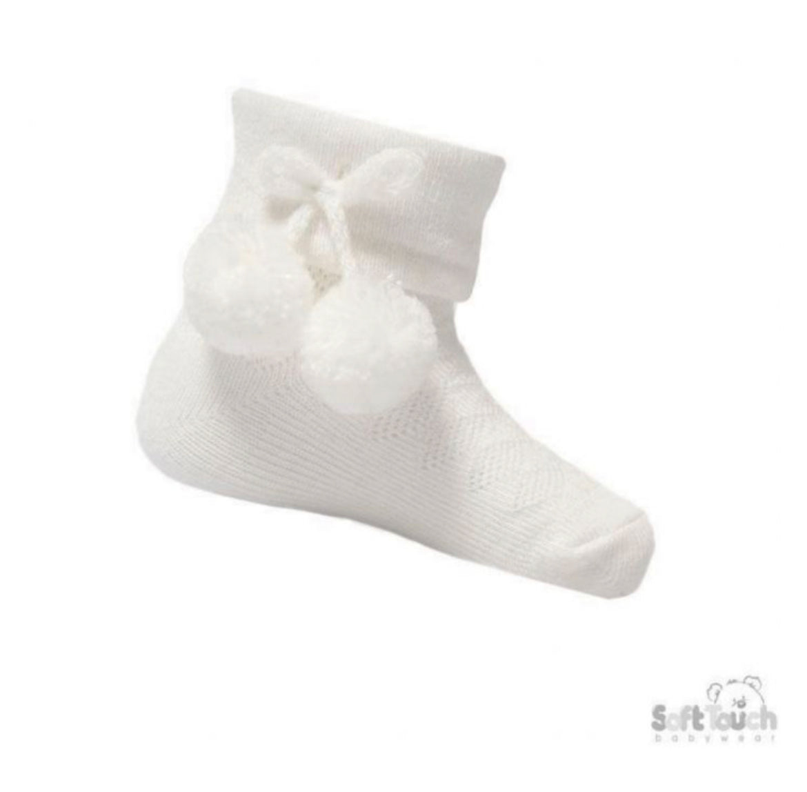 Baby White Pom Ankle Socks 0-6m