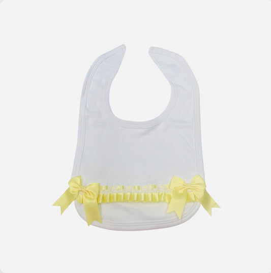 Baby Girl White with Yellow Ribbon & Bow Cotton Bib