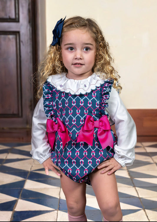 Rochy Baby Girl Navy & Pink Printed Romper Set