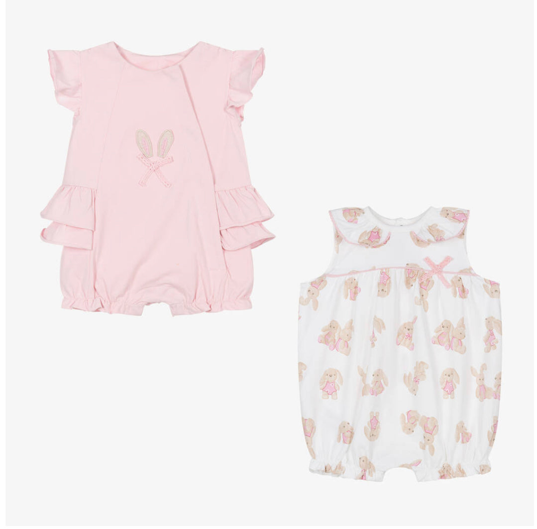 Mayoral Baby Girl Pack of 2 Pink & Bunny Print Rompers