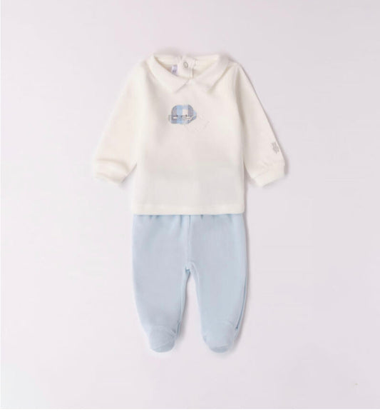 Minibanda Baby Boy Blue & Ivory 2 Piece Outfit