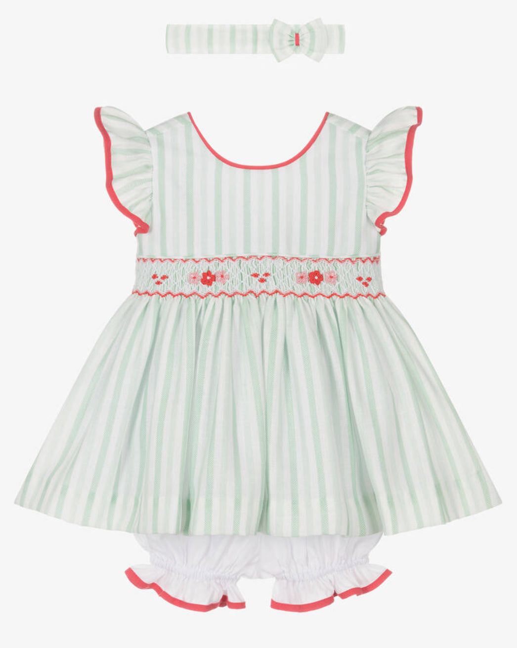 Pretty Originals Baby Girl Green & White Striped Dress